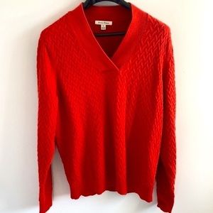 Red V Neck Sweater, textured
